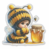 Sticker Mignonne fille en costume d'abeille avec miel (Devant)
