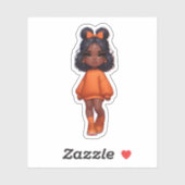 Sticker mignonne fille noire en cravate orange (Feuille)
