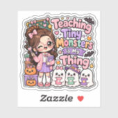 Sticker Mignonne Kawaii Professeur Petits Monstres Hallowe (Feuille)