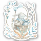 Sticker Mignonne lapin de Pâques dans un panier de fleurs  (Devant)