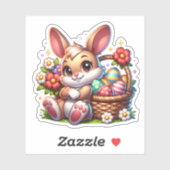 Sticker Mignonne lapin de Pâques Whimsical avec panier (Feuille)