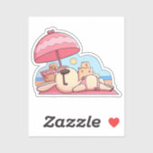 Sticker Mignonne lapin de plage en rose (Feuille)