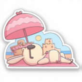 Sticker Mignonne lapin de plage en rose (Recto)
