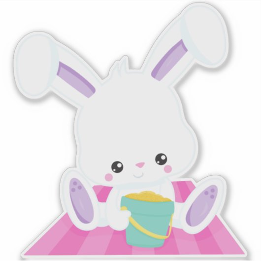 Sticker Mignonne lapin, Lapin Blanc, Bébé Lapin, Boule De (Devant)