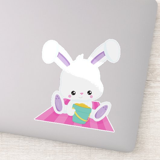 Sticker Mignonne lapin, Lapin Blanc, Bébé Lapin, Boule De  (Détail)