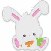 Sticker Mignonne Lapin, Lapin Blanc, Petite Lapin, Carotte (Devant)