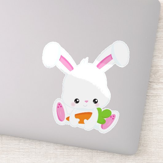 Sticker Mignonne Lapin, Lapin Blanc, Petite Lapin, Carotte (Détail)