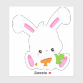 Sticker Mignonne Lapin, Lapin Blanc, Petite Lapin, Carotte (Feuille)