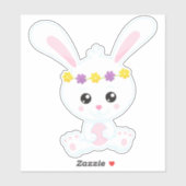 Sticker Mignonne Lapin, Petit Lapin, Lapin Blanc, Fleurs (Feuille)