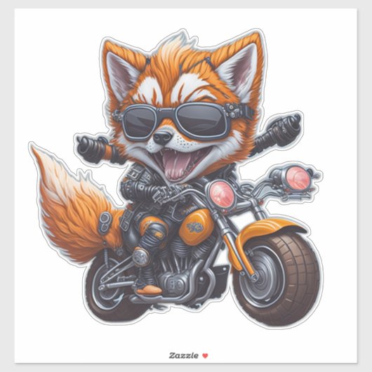 Sticker Mignonne moto souriante Fox équitation (Feuille)