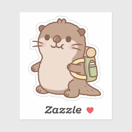 Sticker Mignonne Otter se met en Randonnée (Feuille)