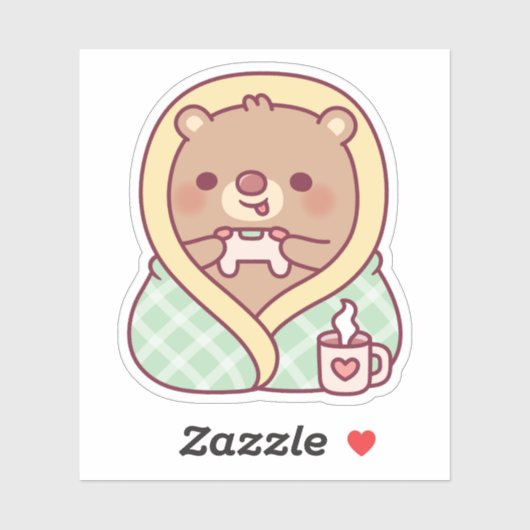 Sticker Mignonne Ours Enveloppé Dans Une Couverture Confor (Feuille)