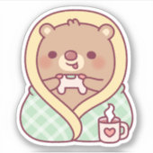 Sticker Mignonne Ours Enveloppé Dans Une Couverture Confor (Devant)