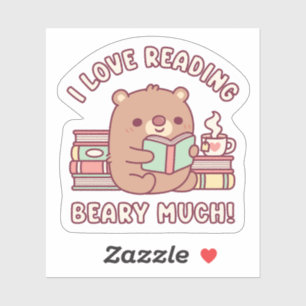 Sticker Mignonne Ours J'Aime Lire Beary Beaucoup Drôle