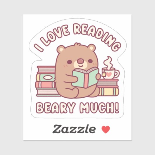 Sticker Mignonne Ours J'Aime Lire Beary Beaucoup Drôle (Feuille)
