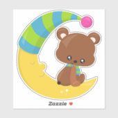 Sticker Mignonne Ours, Ours Sur La Lune, Ours Avec Écharpe (Feuille)