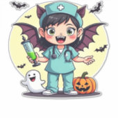 Sticker Mignonne petite infirmière sorcière Halloween Prem (Devant)