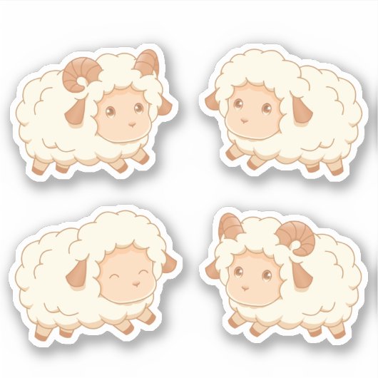 Sticker Mignonne Petite Mouton, Ensemble de 4 (Devant)