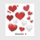 Sticker Mignonne Saint Valentin Coeurs blancs rouges (Feuille)