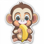 Sticker Mignonne Singe Bébé Avec Sa Banane De Repas Préfér (Devant)