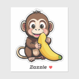 Sticker Mignonne Singe Bébé Avec Sa Banane De Repas Préfér