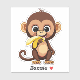 Sticker Mignonne Singe Bébé Avec Sa Banane De Repas Préfér