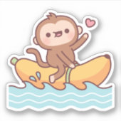 Sticker Mignonne Singe En Bateau De Banane (Devant)