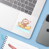Sticker Mignonne Singe En Bateau De Banane (Ordinateur portable avec iPhone)