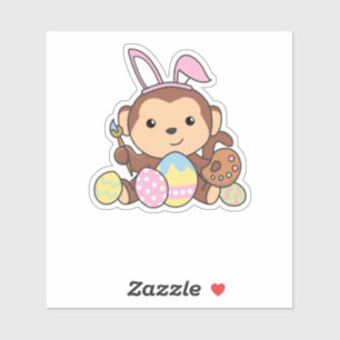 Sticker Mignonne Singe Pour Pâques Avec Oeufs De Pâques Co