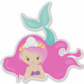 Sticker Mignonne Sirène, Cheveux Rose, Petite Sirène, Épée (Devant)