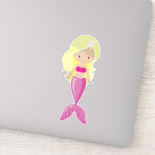 Sticker Mignonne Sirène, Petite Sirène, Cheveux Blonde, Qu