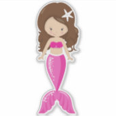 Sticker Mignonne Sirène, Petite Sirène, Cheveux Brown, Que (Devant)