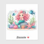 Sticker Mignonne Sirène Whimsical Et Les Amis Du Poisson S (Feuille)