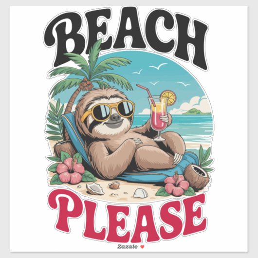 Sticker Mignonne Sloth été (Feuille)