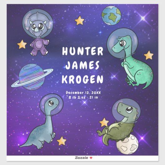 Sticker Mignonne Space Dino Dinosaures Laver Étoiles Planè (Feuille)