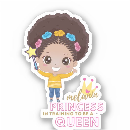Sticker Mignonnes Filles Melanin Princesse Entraînement Po (Devant)