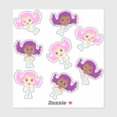 Sticker Mignonnes sirènes de caricatures (Feuille)