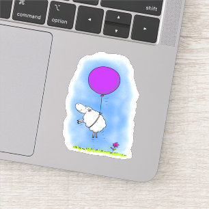 Sticker Mignons brebis avec ballon violet dessin animé