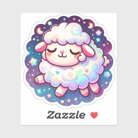 Sticker Mignons moutons de rêve avec étoiles et lune (Feuille)