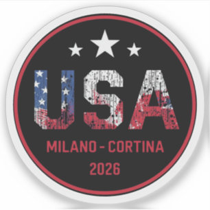 Sticker Milano Cortina 2026 Vintage Station de ski usa hoc