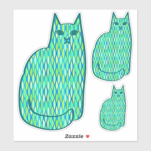 Sticker Milieu du siècle moderne Chat, Mint et Lime Vert (Feuille)
