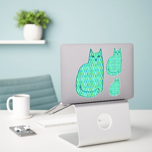 Sticker Milieu du siècle moderne Chat, Mint et Lime Vert (Ordinateur portable sur le bureau)