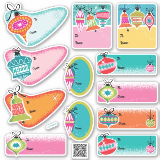 Sticker Milieu du siècle moderne ornements de Noël Étiquet (Devant)