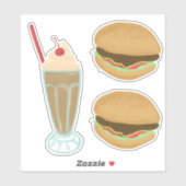 Sticker Milkshake et 2 Hamburger Dessin Art (Feuille)