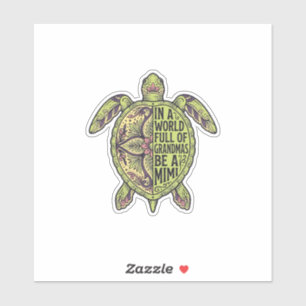 Sticker Mimi Grand-mère Tortue de mer Vintage Floral Conce