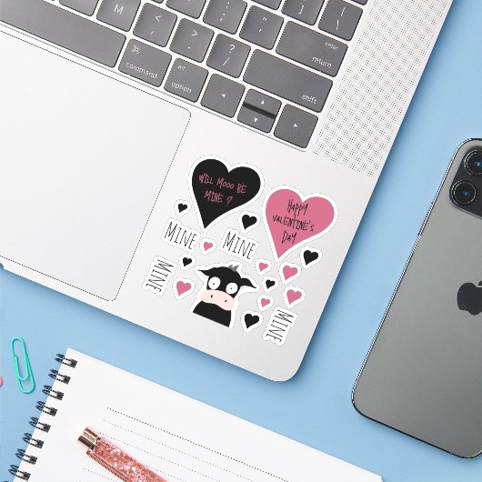 Sticker Mine Cute Mine Mine Mine Collection de mines Vache (Ordinateur portable avec iPhone)