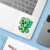 Sticker Minecraft, Cute Creeper, Minecrafter, Chibi Kawaii (Ordinateur portable avec iPhone)