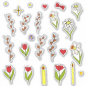 Sticker Mini mignon Happy Fleurs de Pâques dessin animé (Devant)