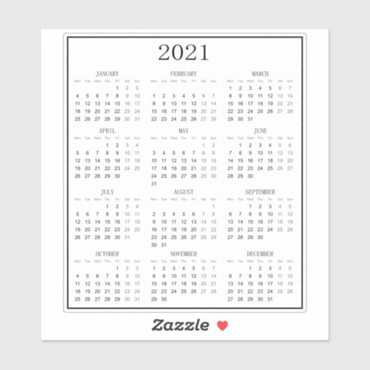 Sticker Mini Mini Mini Mini 2021 moderne noir et blanc (Feuille)