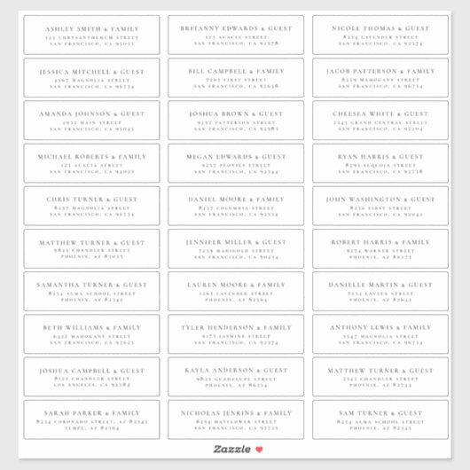 Sticker Mini moderne Elégant Nom d'invité Adresse (Feuille)